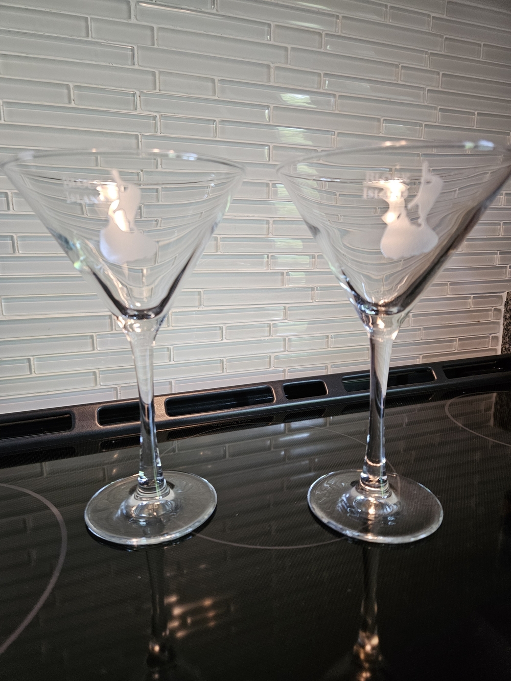 Etched Martini Glasses From Block Island - Set of 2